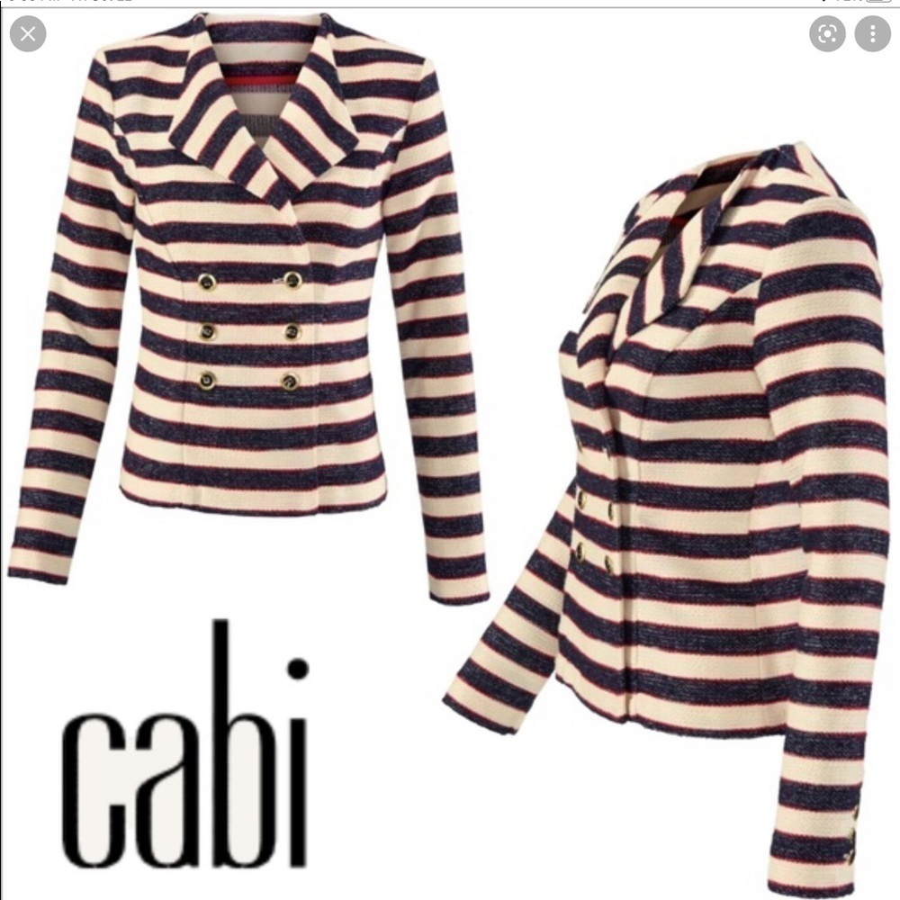 Cabi Cruise Tweed Blazer #5094 Nautical Striped Jacket Womens size 6 New